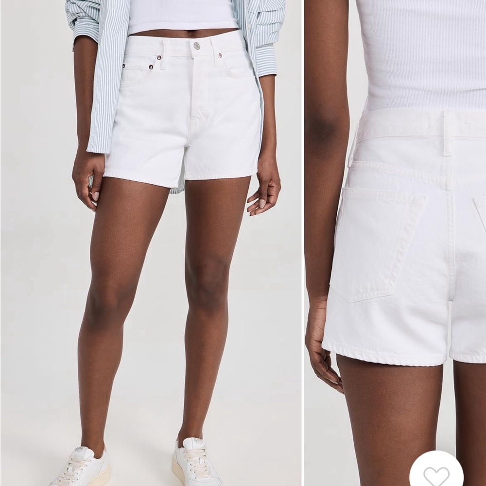 Agolde Parker Long Shorts in Dough White